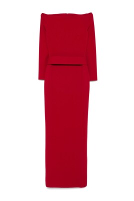 ruby-red-off-shoulder-dress