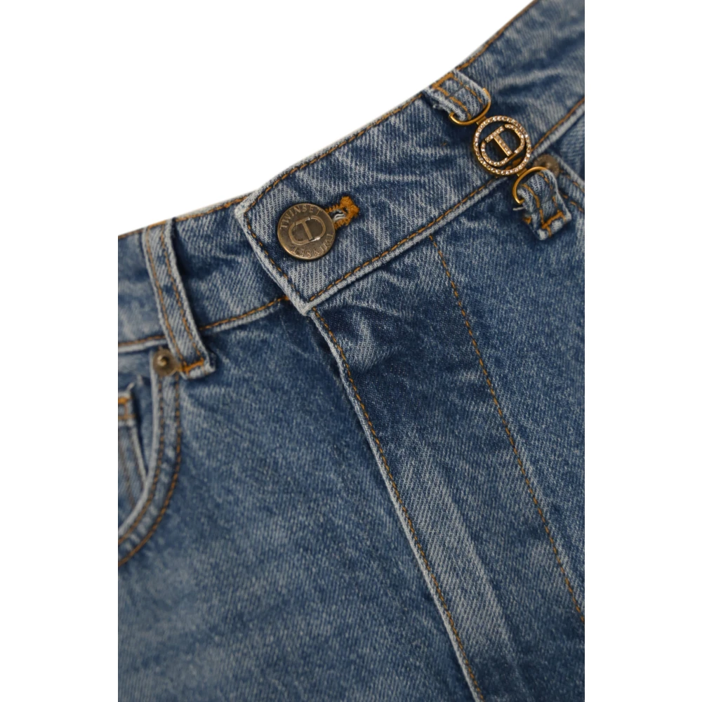 Twinset Denim Midi Rok Hoge Taille Blue Dames