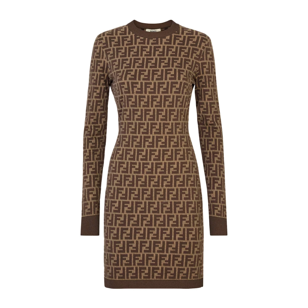 Fendi Katoenen jurk met FF-motief Brown Dames