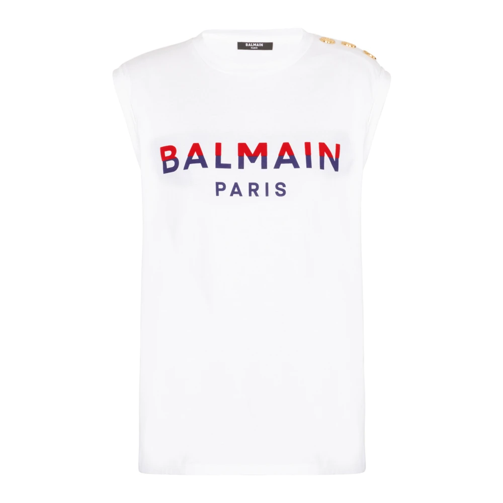 Balmain Flocked Paris T-shirt White, Dam