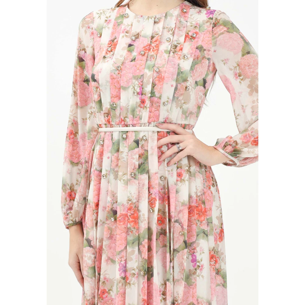 Max Mara Elegant Ivoor Bloemen Geplooide Lange Jurk Multicolor Dames