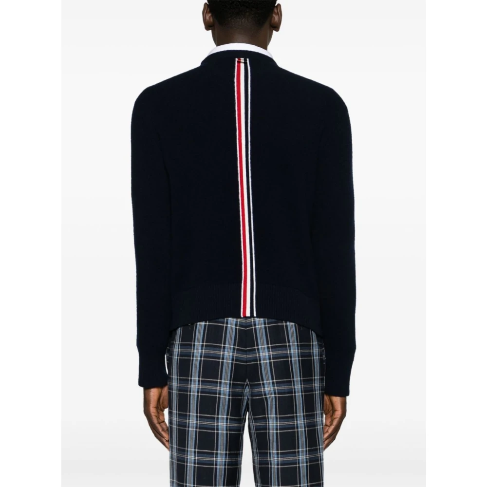 Thom Browne Blauwe Wol Logo Streep Trui Blue Heren