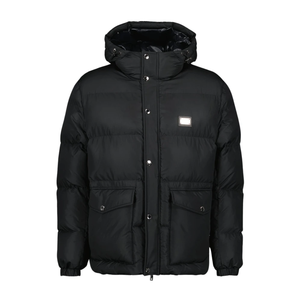 Dolce & Gabbana Gewatteerde Winterjas met Logo Plaque Black Heren
