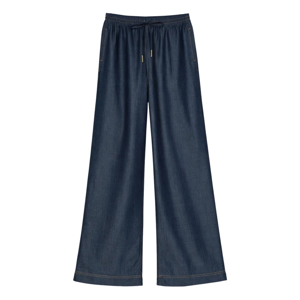 Twinset Women's Blue Wide Jeans, Xs, Wide-Leg Chambray Trousers
