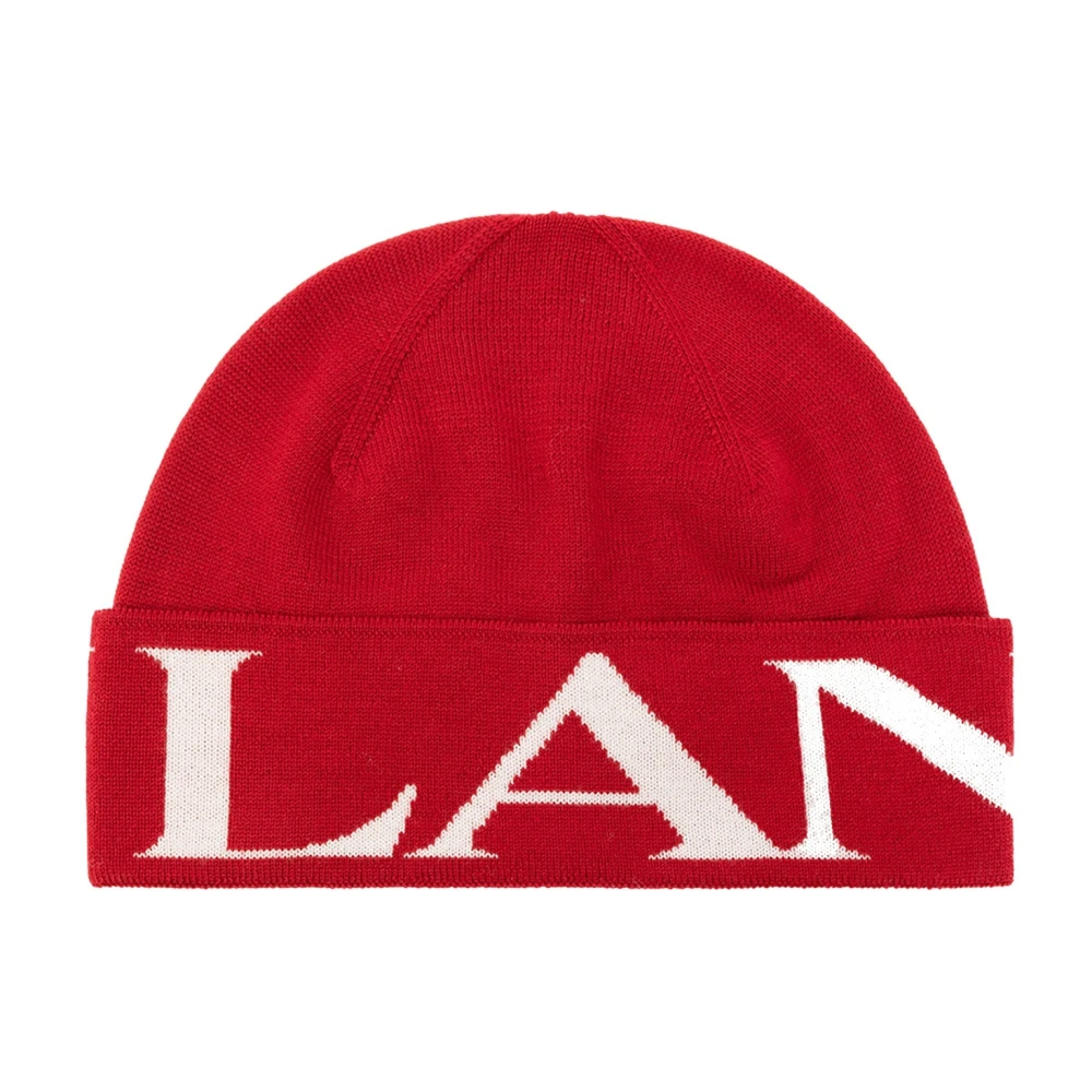 Lanvin Women's Red Accessories, One Size, Wool Ribbed Hat With Logo Print