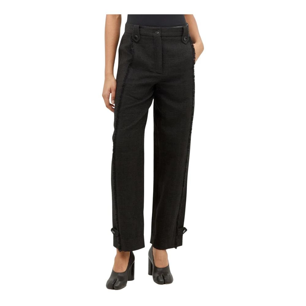 Ganni Gefranjerde Tweed Suiting Broek Black Dames