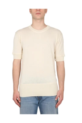 Ribbad T-shirt med kort ärm och rund hals