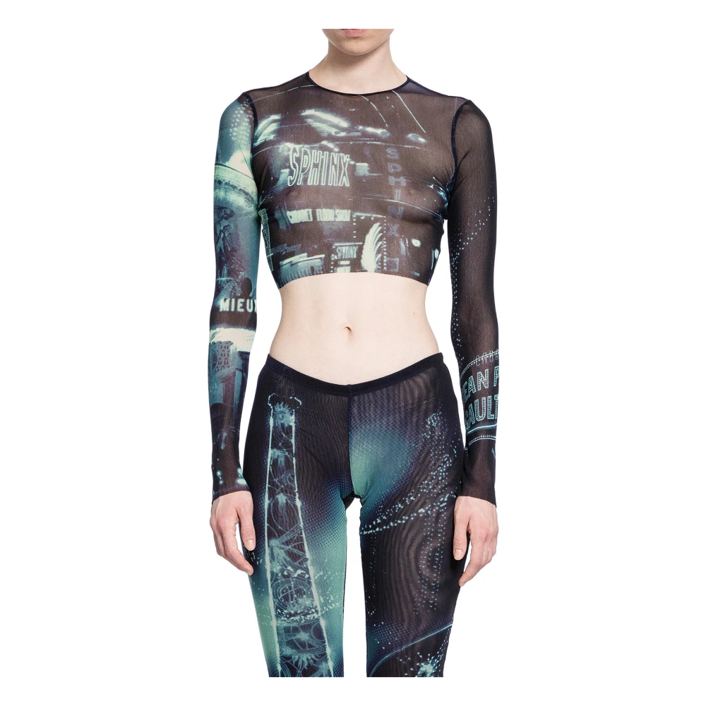 Jean Paul Gaultier Gedrukte Mesh Longsleeve Crop Top Multicolor Dames
