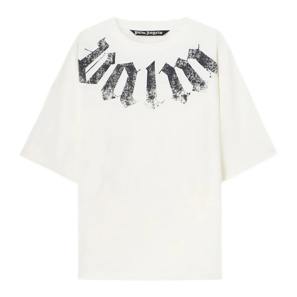 Palm Angels , T-Shirts, Male, White, Xl, Big Neck Logo T-Shirt
