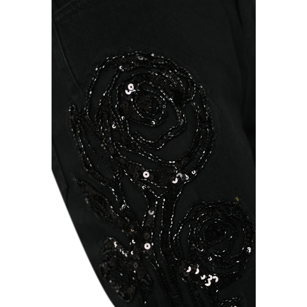 Blugirl Zwarte Denim Wortelbroek met Bloemenborduursel Black Dames