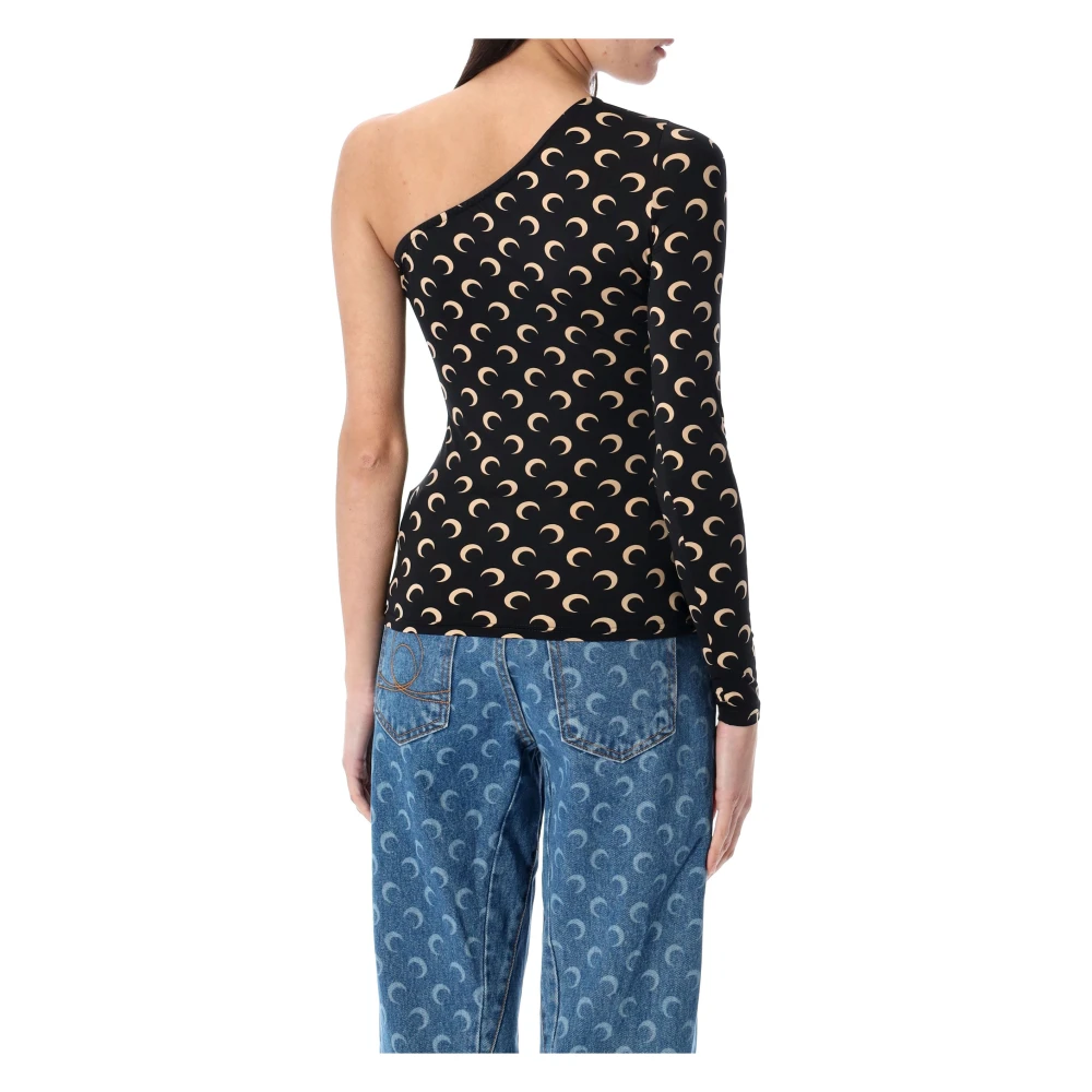 Marine Serre Maan Asymmetrische Top Zwart Black Dames