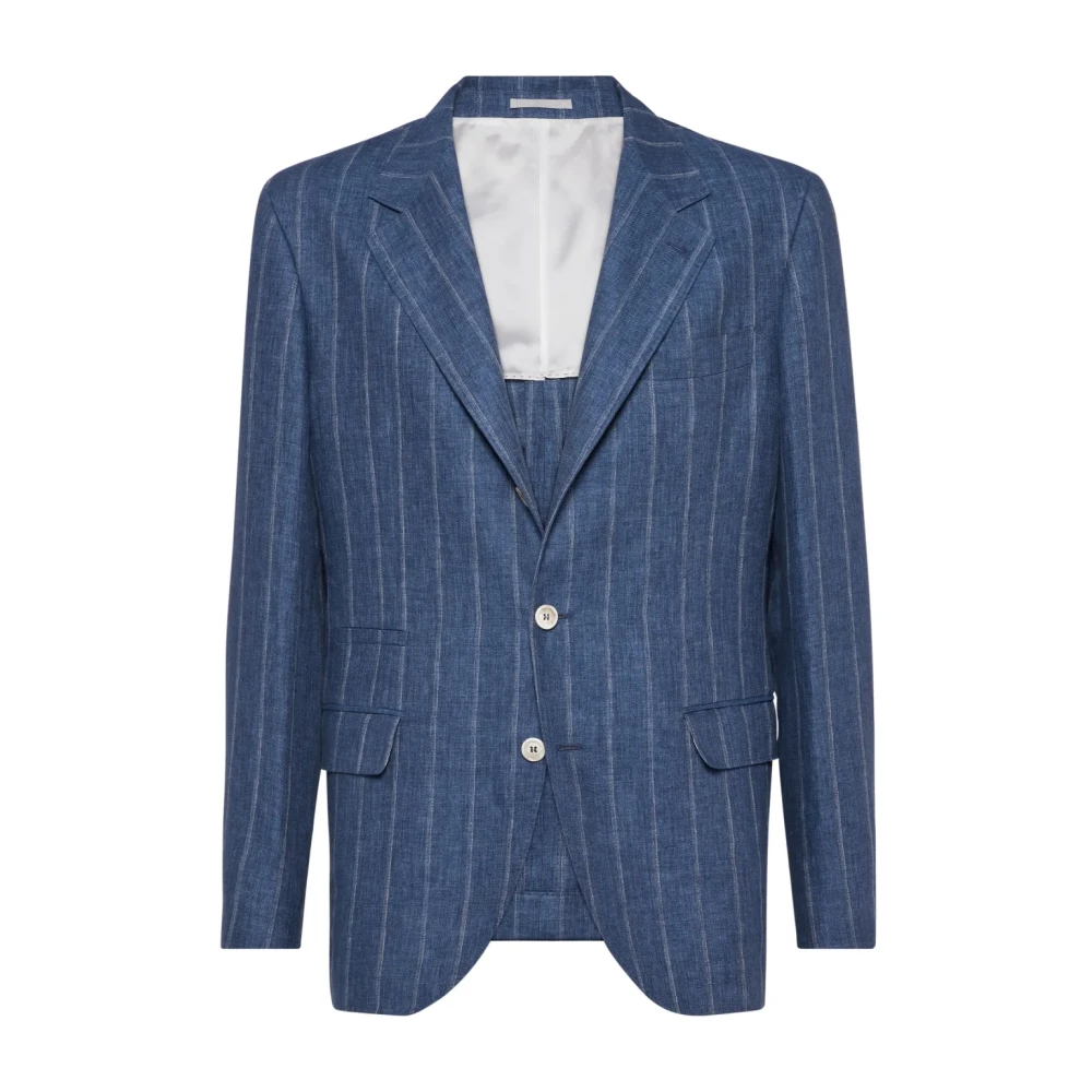 BRUNELLO CUCINELLI Blauwe Reversknoop Blazer Jas Blue Heren