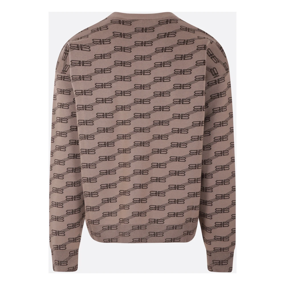 Balenciaga Oversized Sweater met BB Logo Jacquard Brown Heren