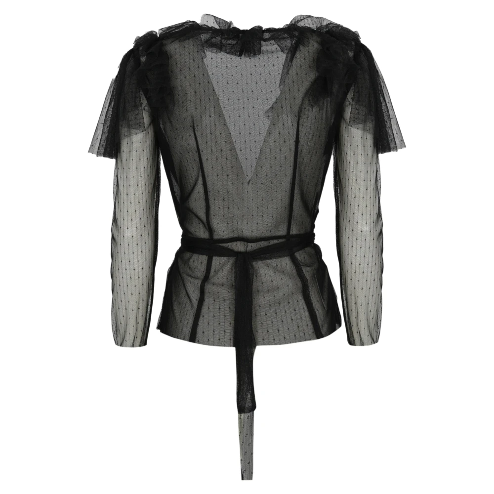 Philosophy di Lorenzo Serafini Zwarte Tule Shirt Lange Mouw V-Hals Ruche Trim Black Dames