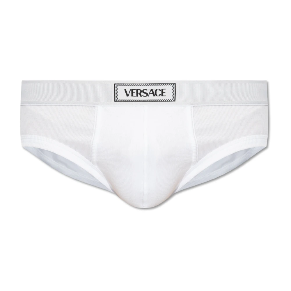 Versace Geribbelde slip met logo White Heren