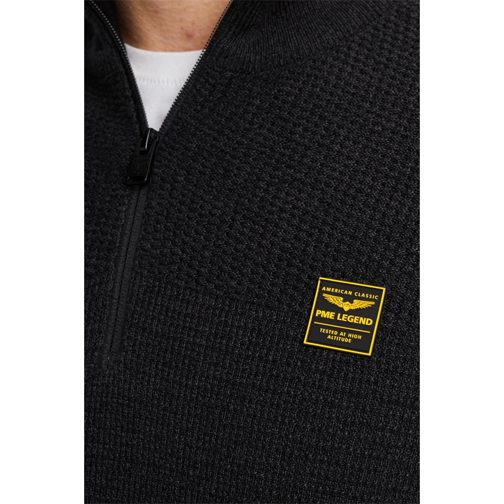 PME Legend Gestructureerde halve rits katoenen trui Black Heren