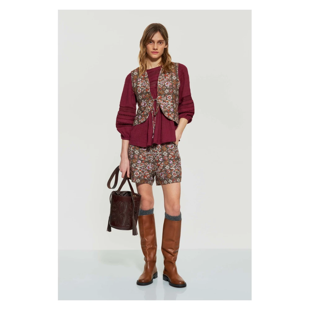 Antik batik Bloemen gewatteerde print shorts Brown Dames