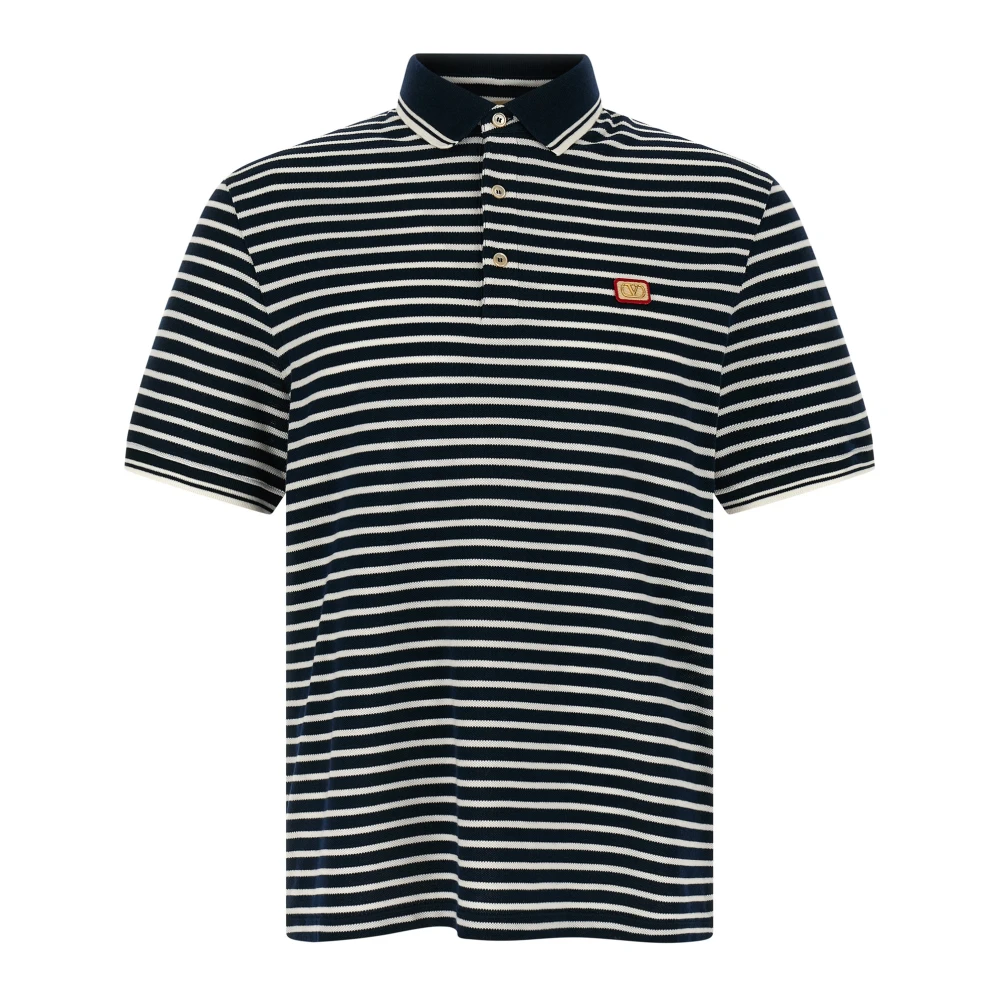 Valentino Garavani Uomo Blu - Polo In Piqué Di Cotone A Righe Vlogo - Tops - M