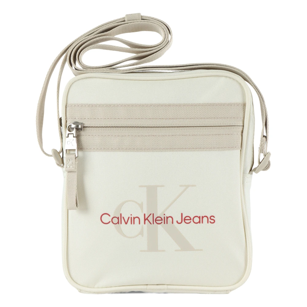 Calvin Klein Jeans Canvas Schoudertas met Logoprint Beige Heren