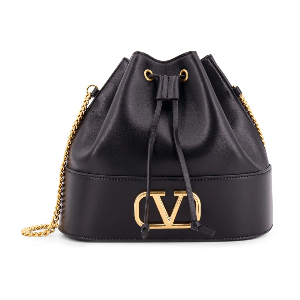 Valentino Garavani Monogram Läder Bucket Bag Dragsko Stängning Black, Dam