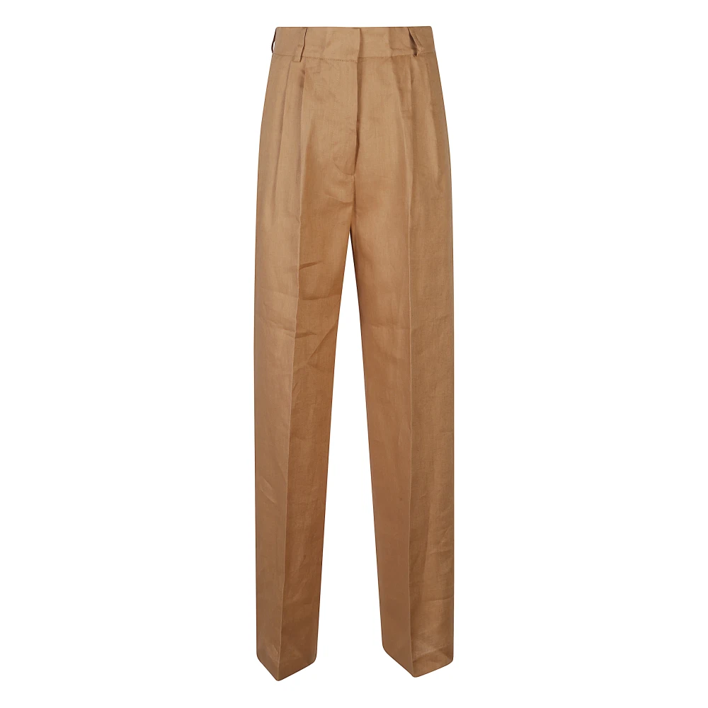 Actualee Women's Beige Pleated Linen Trousers - Straight Trousers - M - Trousers