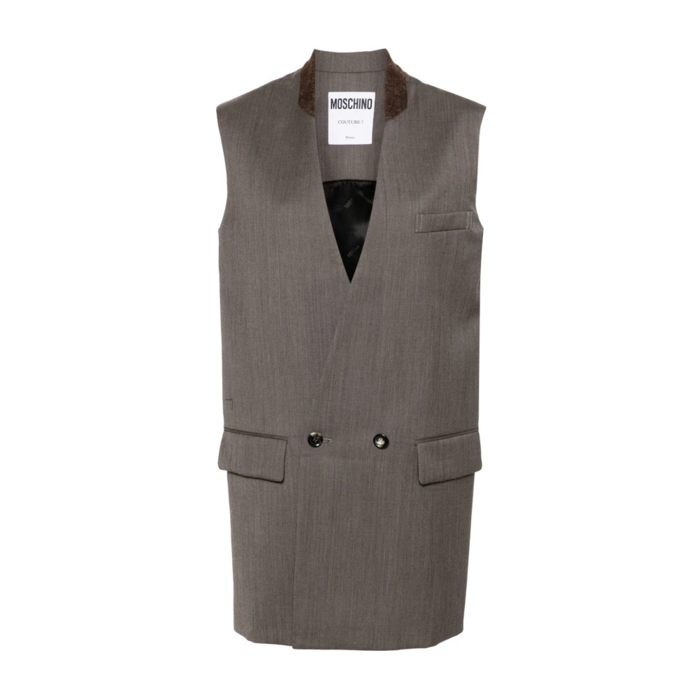 Moschino Bruine Oxford Jurk V-hals Mouwloos Brown Dames