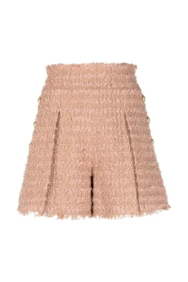 Beige Tweed Shorts med knappdetaljer