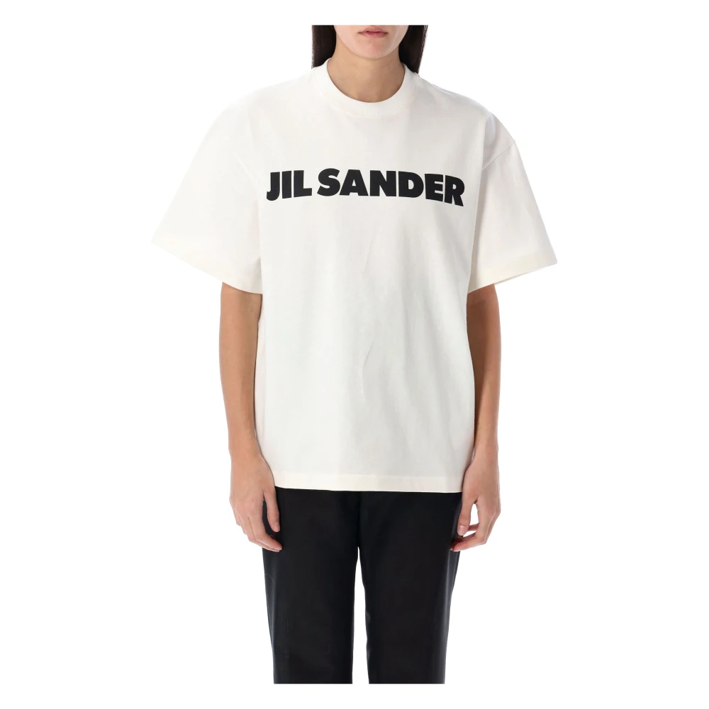 Jil Sander Logo Katoenen T-shirt met Korte Mouwen White Dames