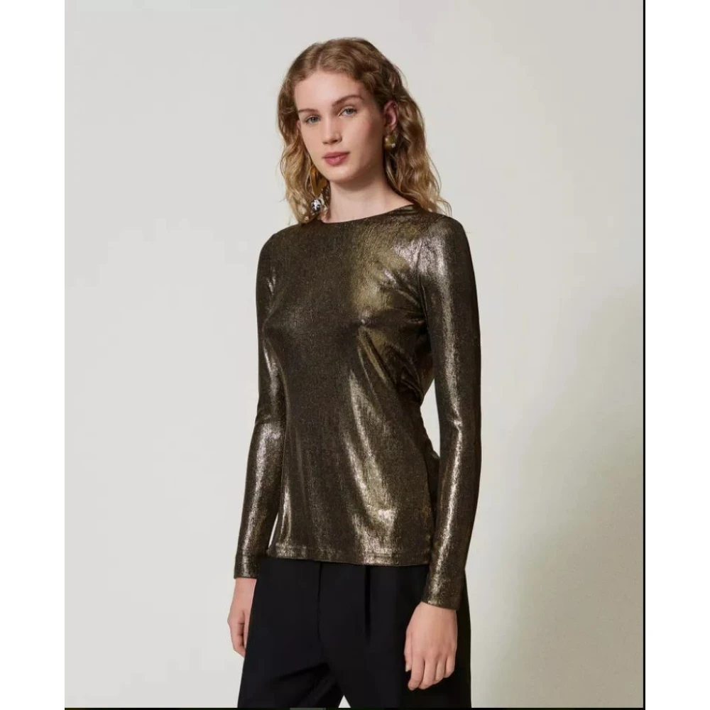 Twinset Gouden Folie Blouse met 3D-effect Yellow Dames