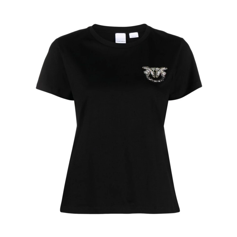 Pinko Kristalversierde Love Birds T-shirt Black Dames