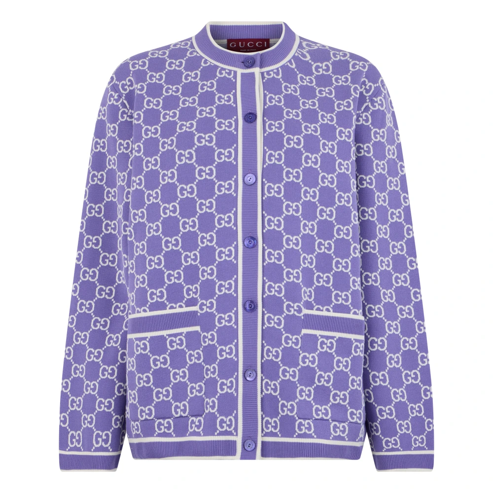 Gucci Women's Purple Cardigans, Xs, Gg Fine Cotton Jacquard Cardigan