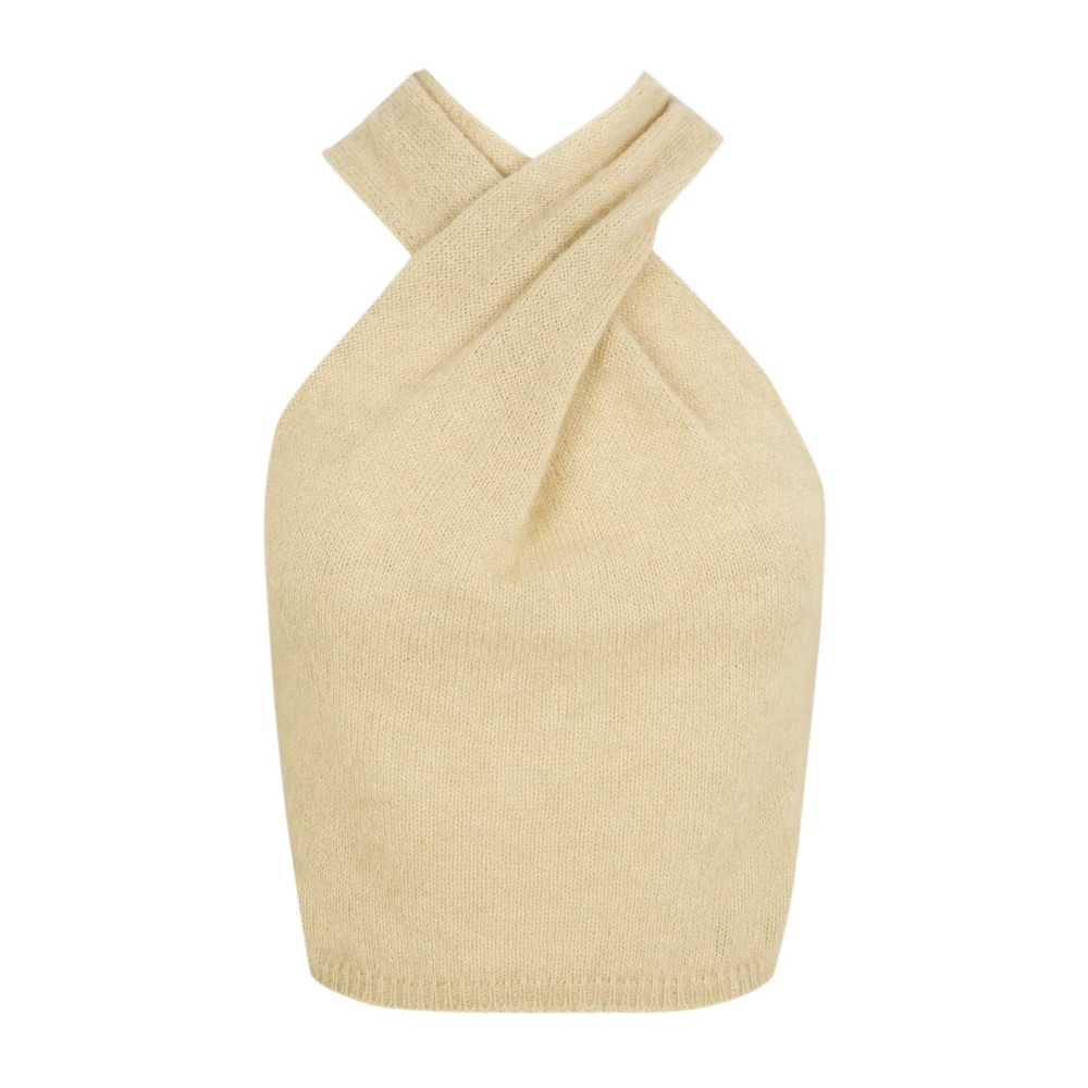 Cortana Beige Sleeveless Tops, Female, 2XS, Lux, Top Halter De Punto Marfil