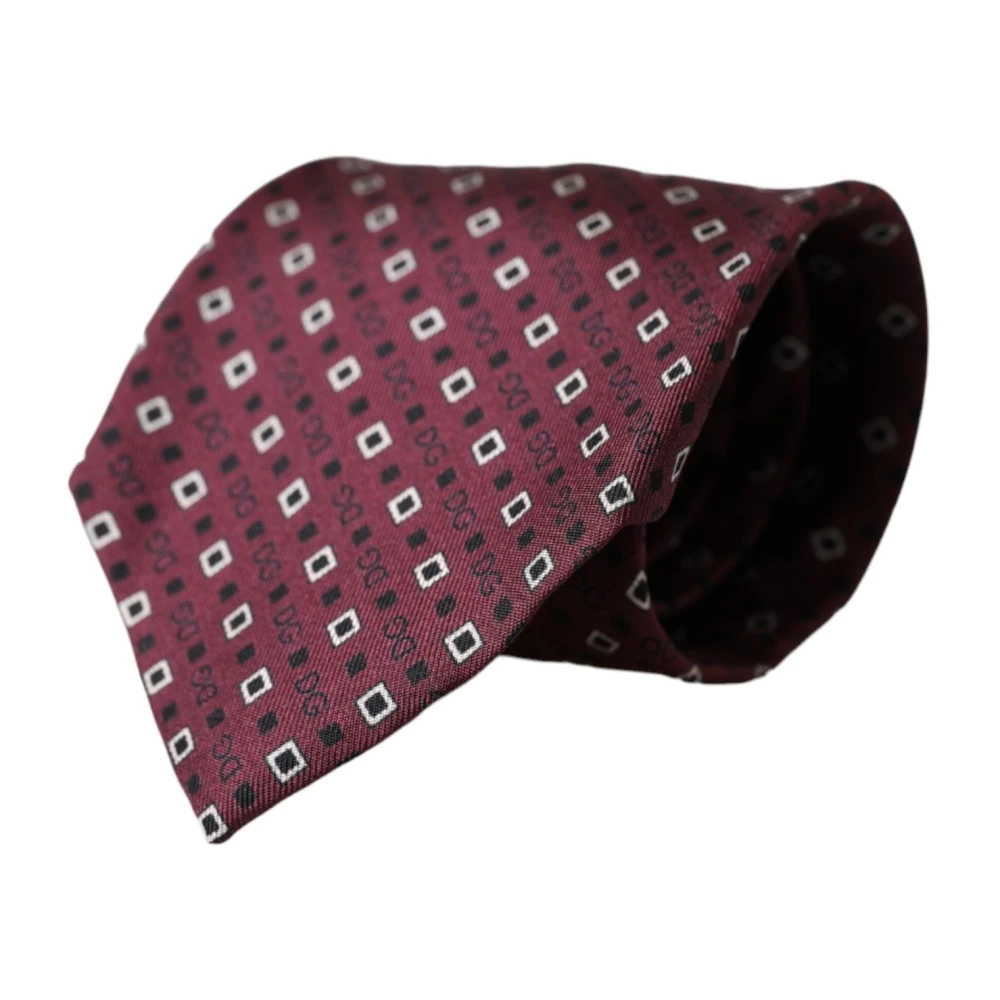 Dolce & Gabbana Maroon Classic DG Logo Heren Smalle Stropdas Multicolor Heren