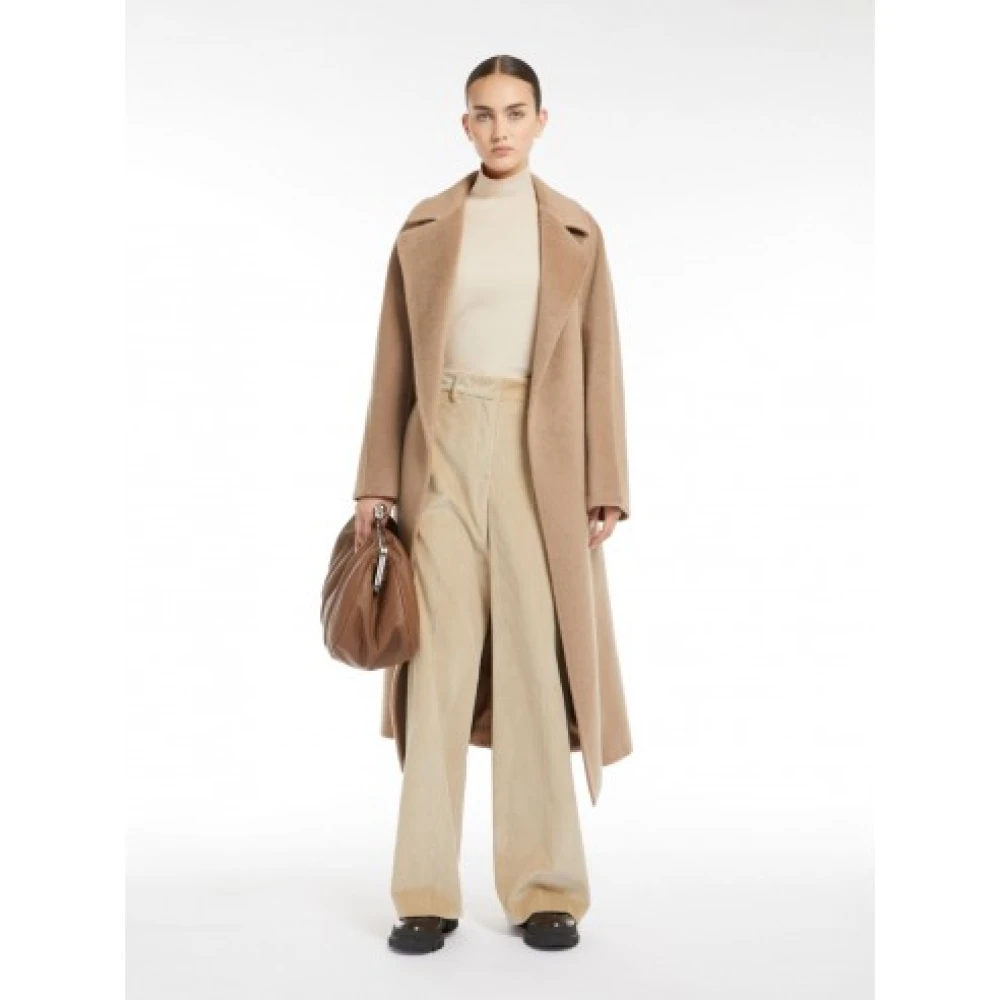Max Mara Elegante Lange Wol Alpaca Jas Beige Dames