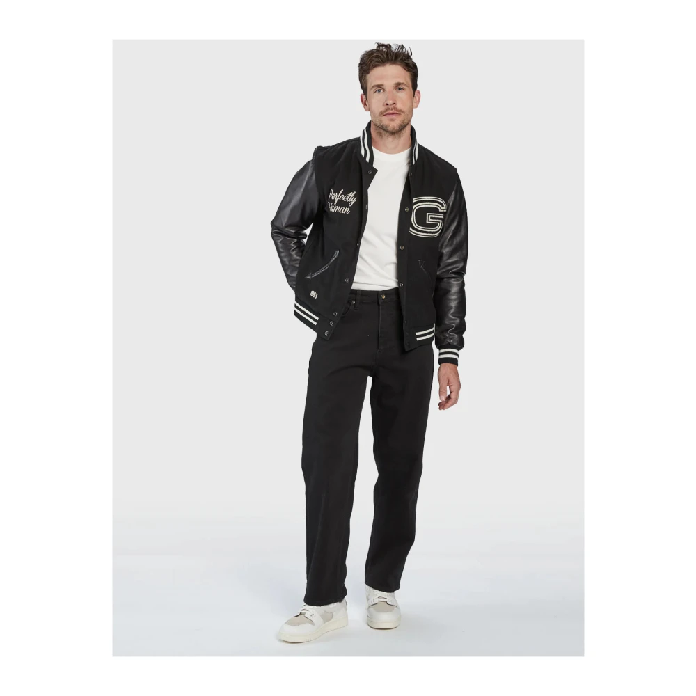 Gabba Zwarte varsity jack van wolblend met leren mouwen Black Heren