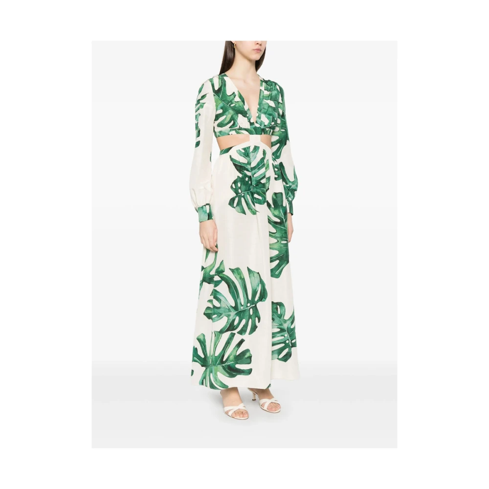 Raquel Diniz Witte Bladprint Jurk met Uitgesneden Details Multicolor Dames