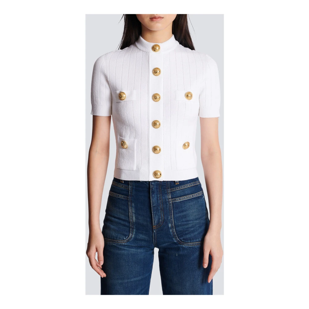 Balmain Geknoopt Gebreid Vest White Dames