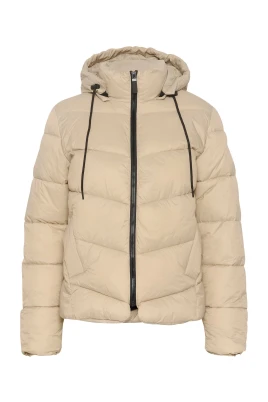 Quiltad Fjädergrå Jacka med Huva