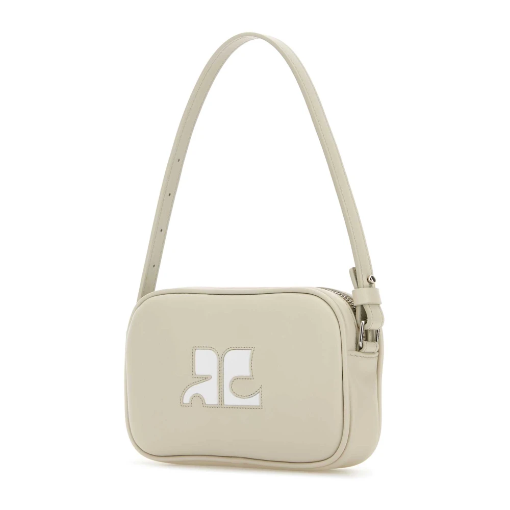 Courrèges Slanke Schoudertas in Zandkleurig Leer Beige Dames