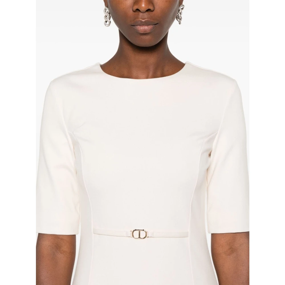 Twinset Crème Ronde Hals Jurk Beige Dames
