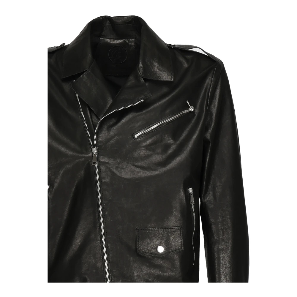 Giuliano Galiano Zwarte leren jas met ritssluiting Black Heren