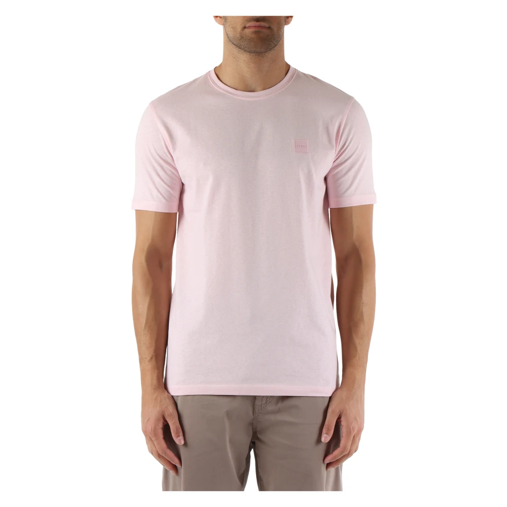 Boss Katoenen T-shirt met Voorlogo Patch Pink Heren