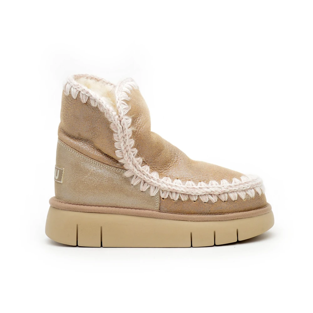 Mou Shearling en Leren Enkellaars Beige Dames