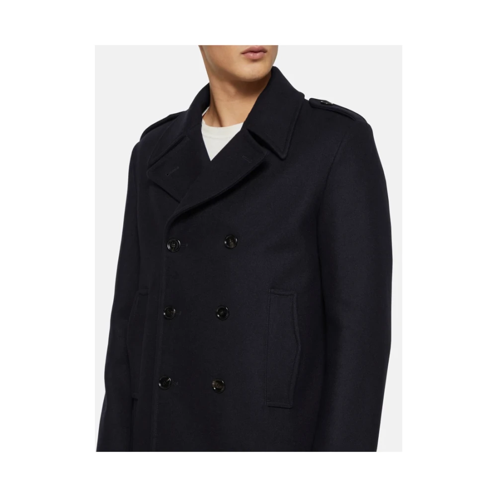 Dondup Blauwe Wollen Peacoat Dubbele Breasted Blue Heren