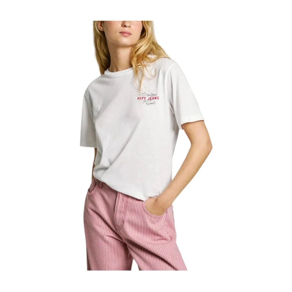 Pepe Jeans Women's White T-Shirts, S, Casual Graphic T-Shirt