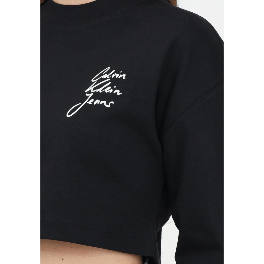 Calvin Klein Jeans Zwarte crop top met lange mouwen Black Dames
