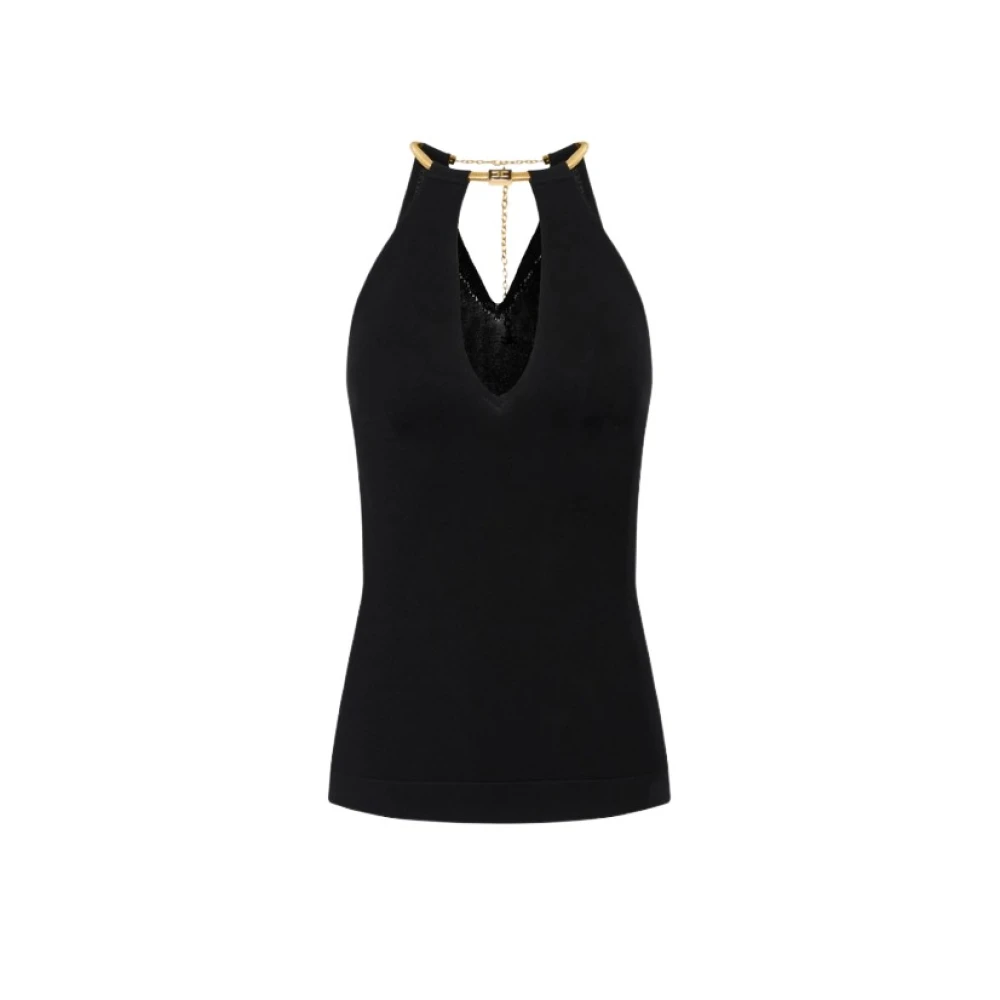 Elisabetta Franchi Women's Black Sleeveless Tops, Xl, Halterneck Knit Top With Snakeskin Necklace