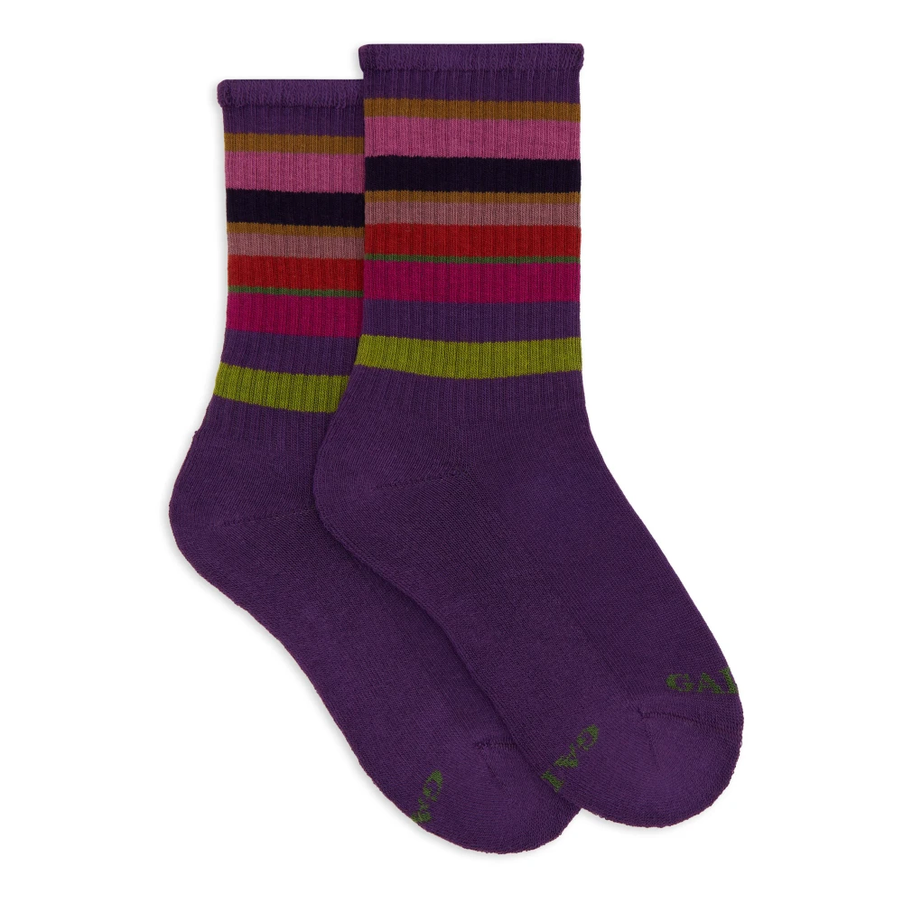 Gallo Korta barnsockor i lila bomullsfrotté med flerfärgade ränder Multicolor, Unisex