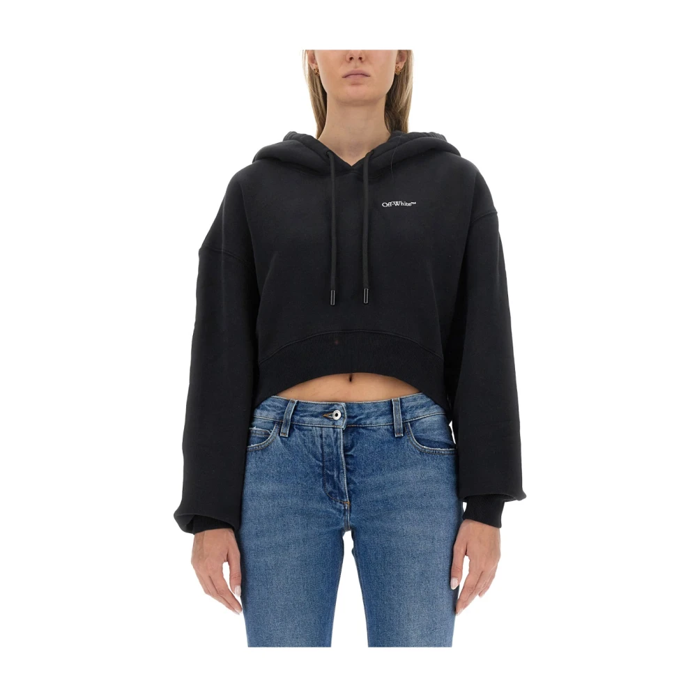 Off White Witte Cropped Hoodie voor Vrouwen Black Dames