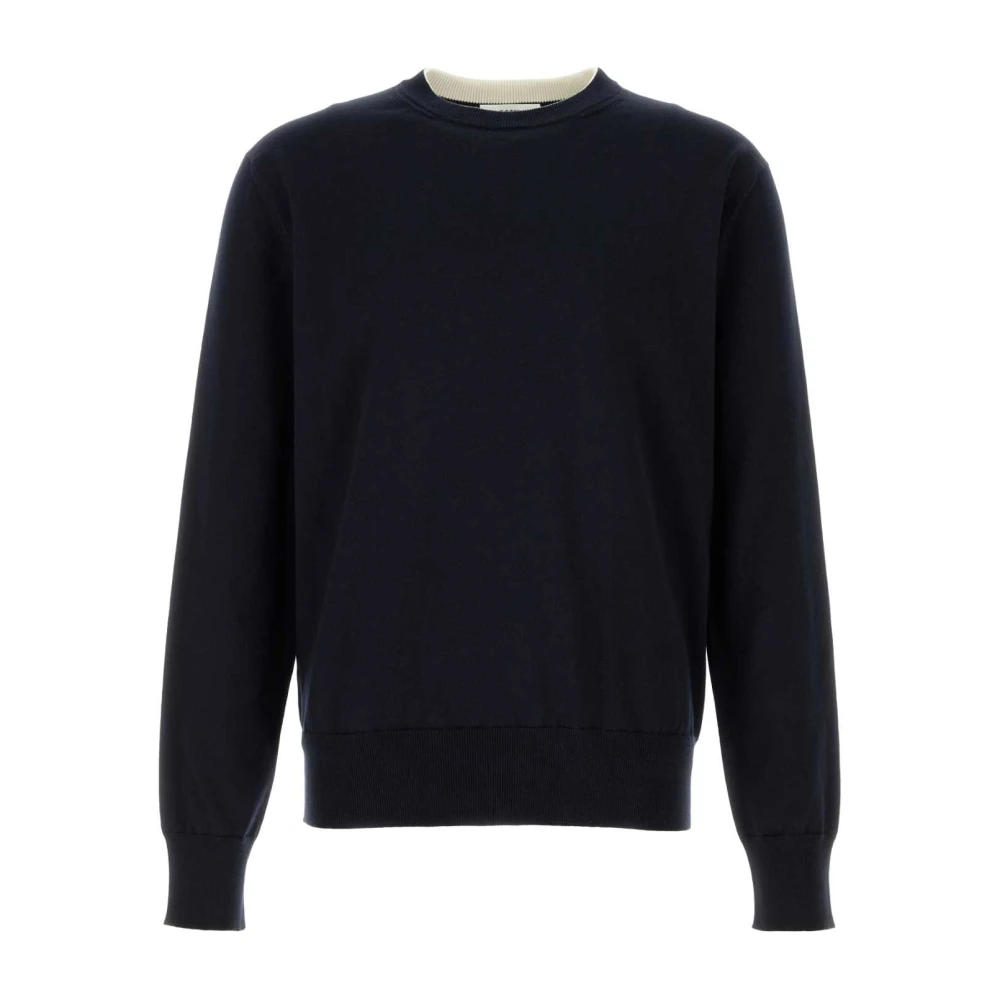 Jil Sander Men's Blue Cotton Jumper - Round-Neck Knitwear - 2XL - Knitwear